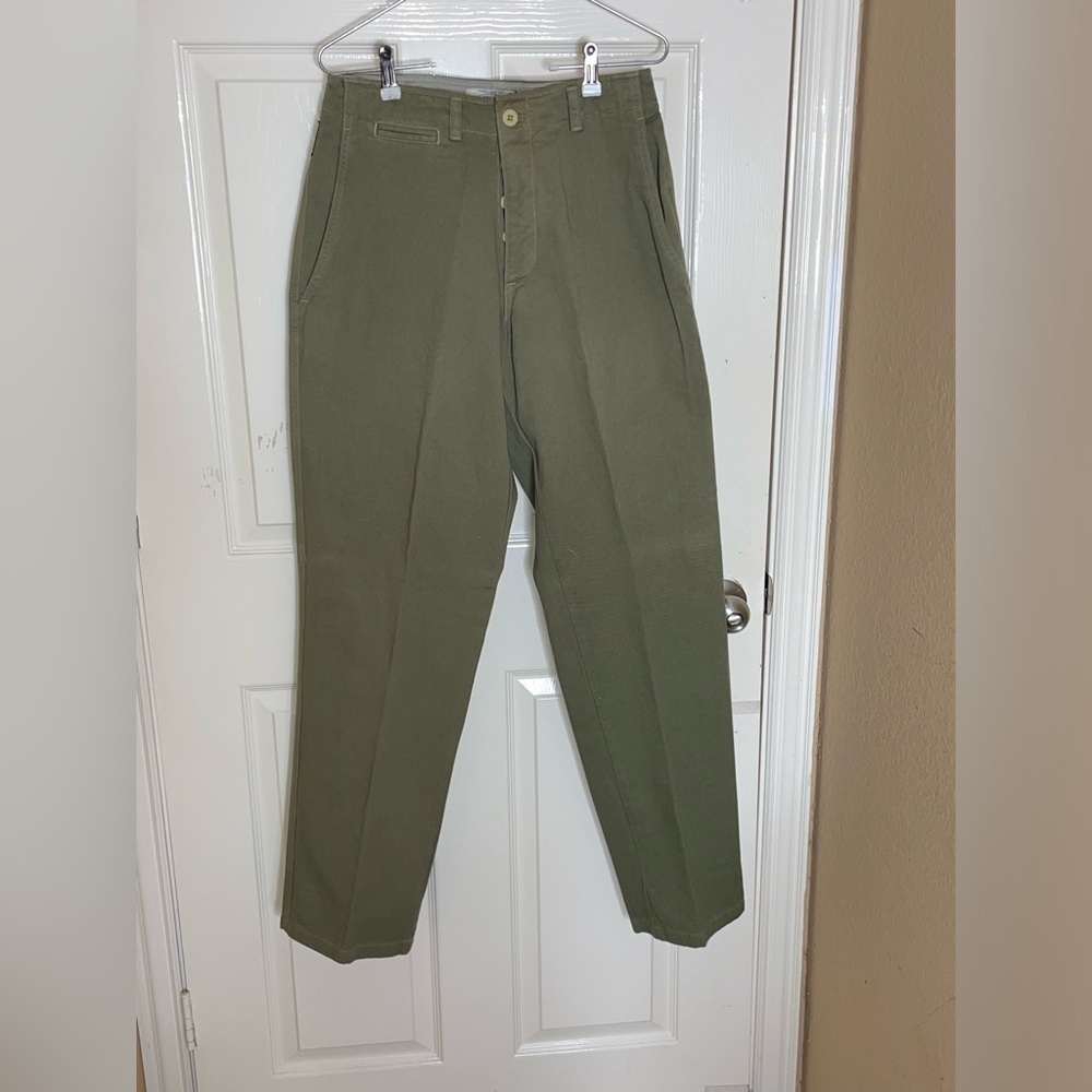 Armani Jeans Khaki Pants Mens Size 30/34 Olive Green Flat Front Casual Cotton‍‍‍ - Picture 2 of 11
